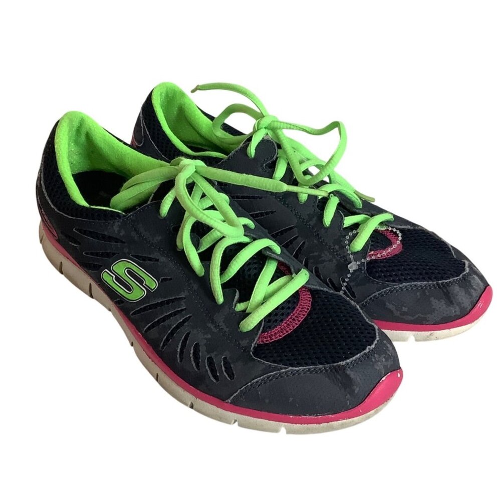 Skechers Flex Athletic Shoes Sneakers Women Size 8 Style 22128 Black Neon Green‎